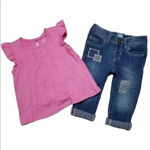 𝅺Baby GAP pink Lace A-Line Top & Patch Skinny Jeans